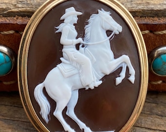 COWGIRL cameo, hand carved Seashell Cameo Necklace, Rodeao Inspired, genuine italian cameo, horse lover gift