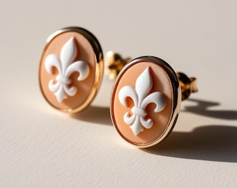 Giglio di Firenze Cameo Earrings, 18K Gold Plated Sterling Silver, Made in Italy
