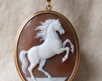 WESTERN cameo, hand carved Seashell Cameo Necklace, Rodeao Inspired, genuine italian cameo, horse lover gift, western jewelry, HORSE pendant