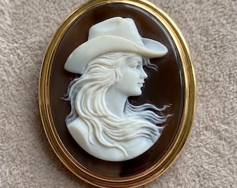 COWGIRL cameo, hand carved Seashell Cameo Necklace, Rodeao Inspired, genuine italian cameo, horse lover gift, western jewelry