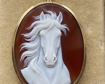 Horse cameo necklace, hand carved Seashell Cameo Necklace, Rodeo Inspired, genuine Italian cameo, horse lover gift, western jewelry