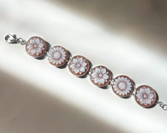 Cameo bracelet, handmade jewelry, wedding anniversary gift, Flower Bracelet, Friendship, custom gifts, made in Italy, bridal jewelry