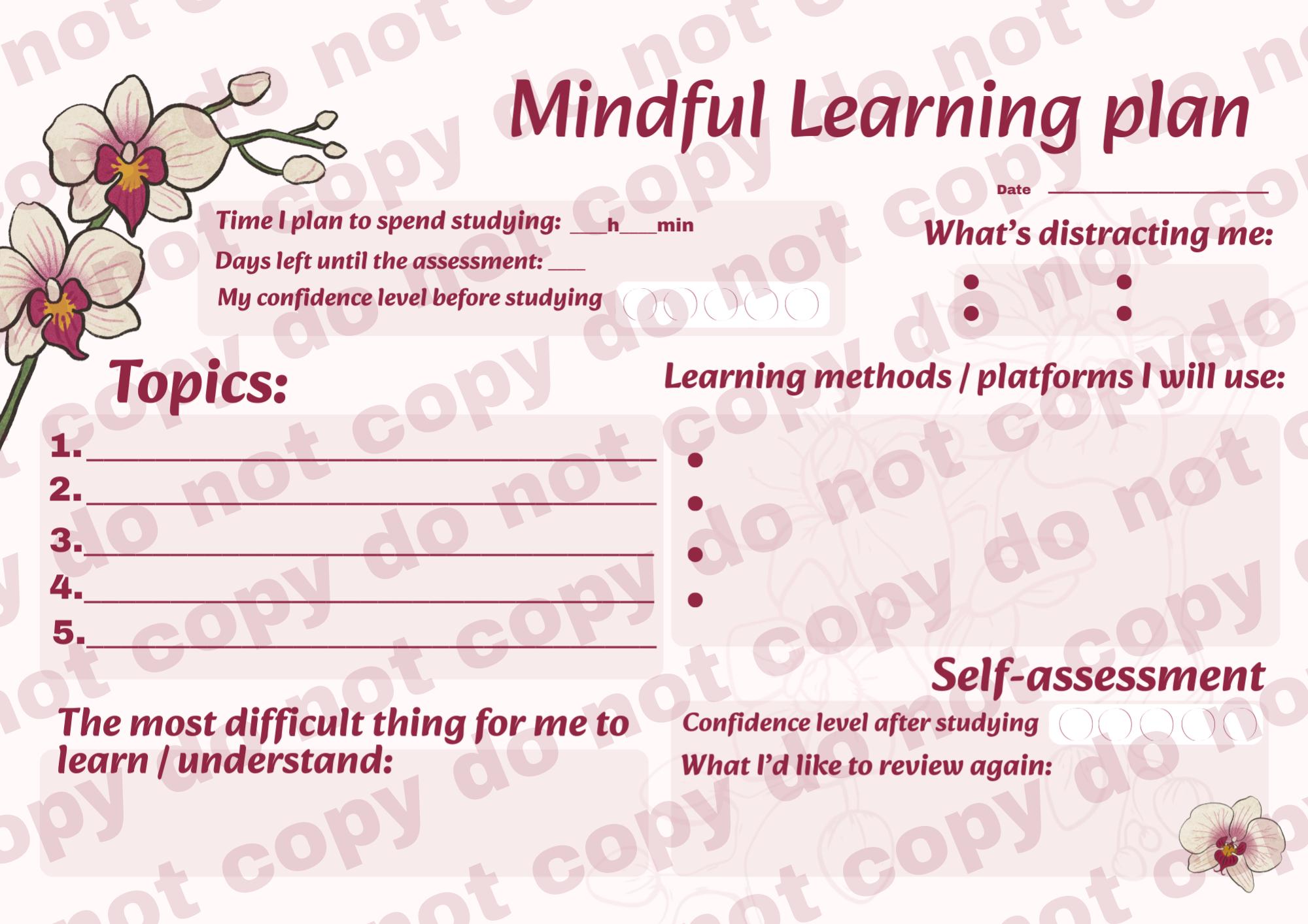 Mindful Learning Sheet-plan | Printable | Study Without Stress - Etsy