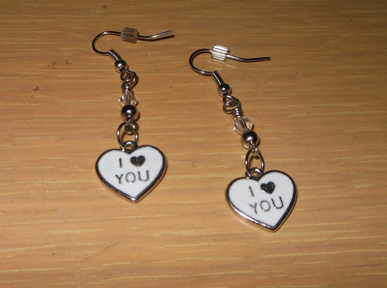 Valentine Heart Charm EarringsWhite I love you earringspierced heart earringsenamel heart earringswomens valentine heart earringsgirls