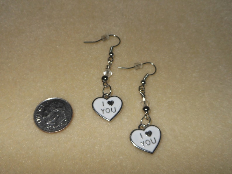 Valentine Heart Charm EarringsWhite I love you earringspierced heart earringsenamel heart earringswomens valentine heart earringsgirls