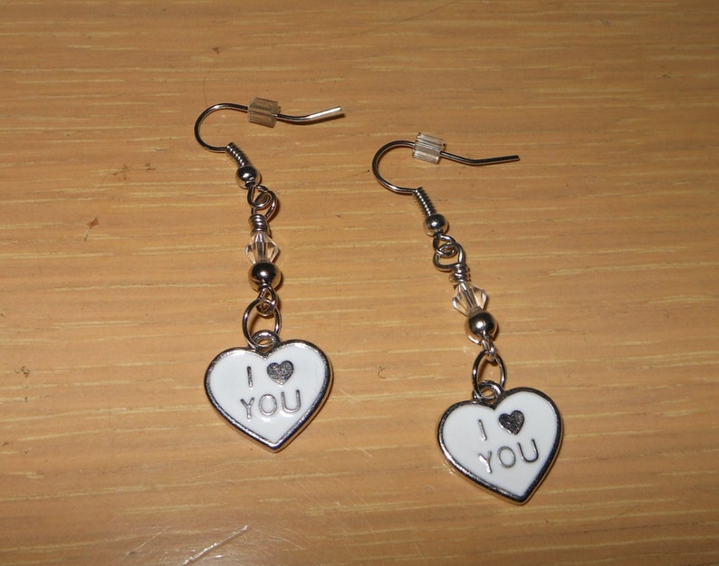 Valentine Heart Charm EarringsWhite I love you earringspierced heart earringsenamel heart earringswomens valentine heart earringsgirls