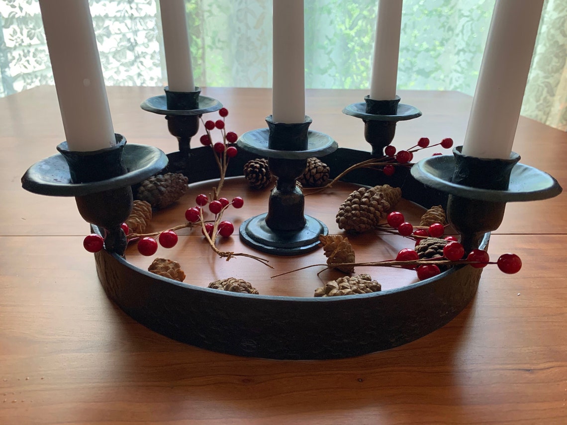Five Candle Advent Wreath Candle Holder With Custom Candle Etsy