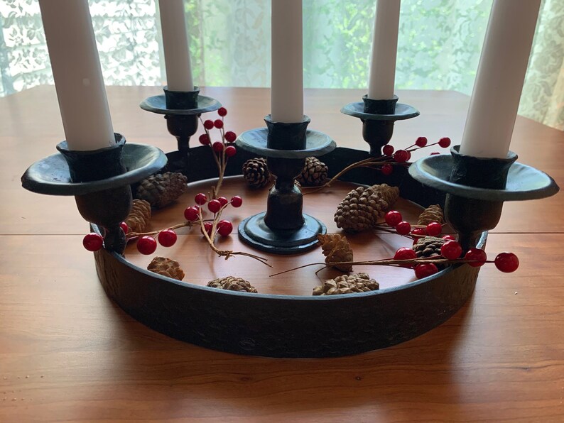 Five Candle Advent Wreath Candle Holder With Custom Candle Etsy