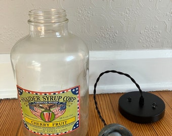 Antique Snaider syrup cherry jar pendant light, farmhouse light