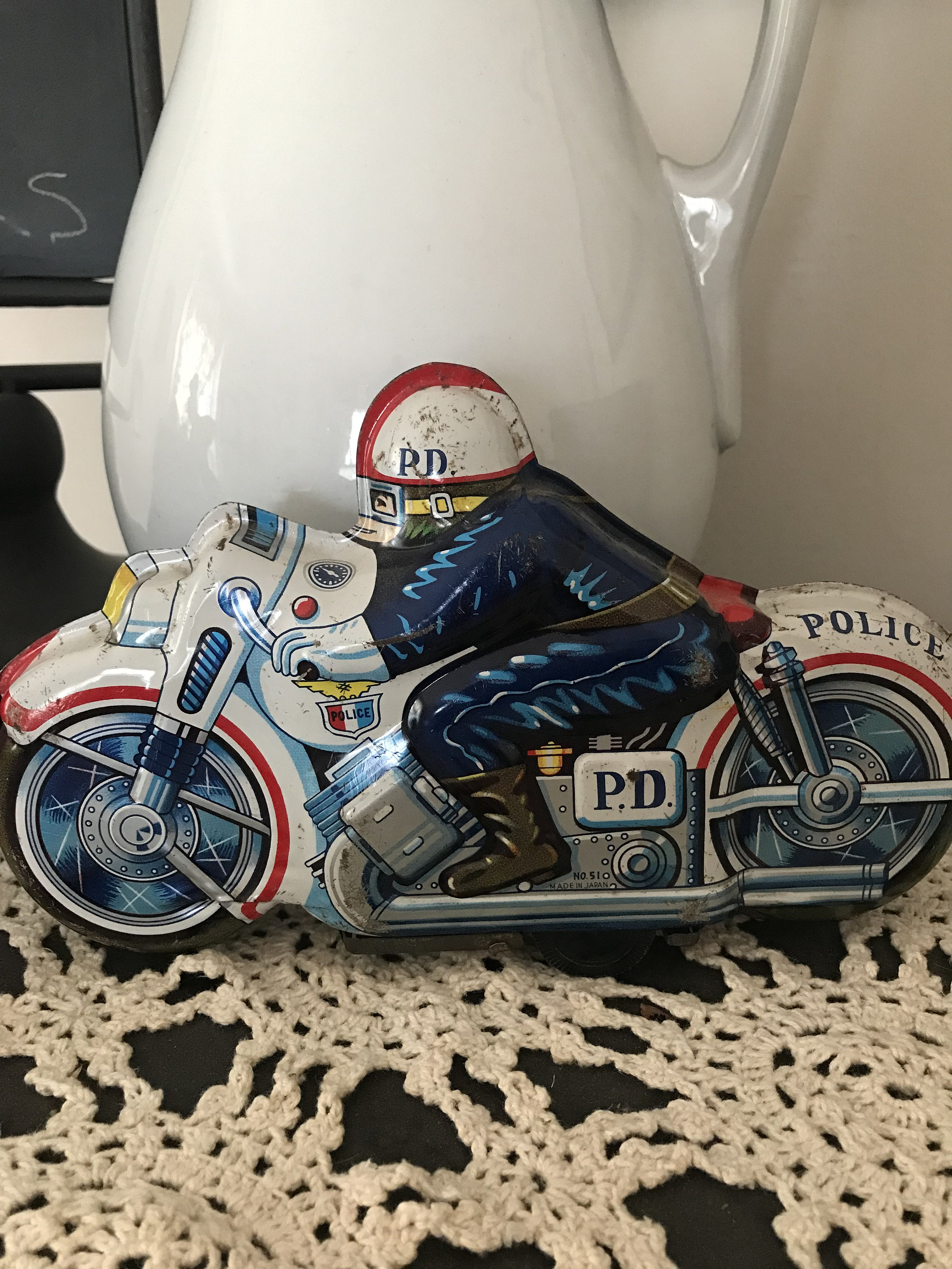 Jouet Ancien Motocyclette De Police - Friction - Litho Tin - Made In Japan