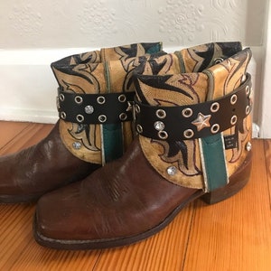 Vintage Nocona women&#39;s cowboy Canty boots, flipped boots, hand painted western boots