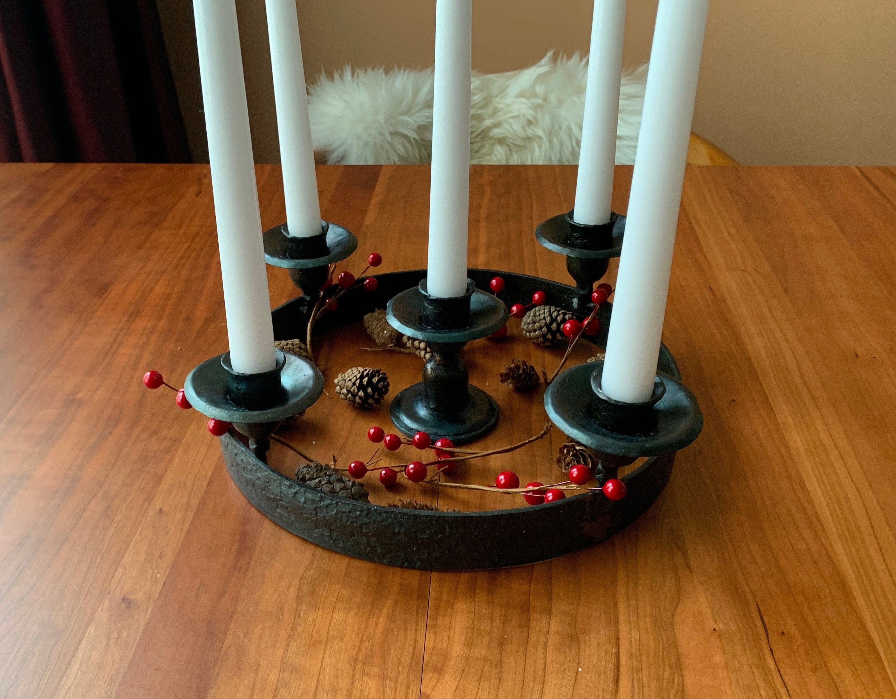 Five candle Advent wreath candle holder with custom candle Etsy