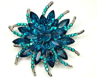 enamel flower brooch hibiscus brooch pin magnolia rose brooch spa blue brooch Aqua flower brooch teal bridal brooch Turquoise brooch