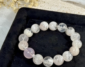 Pink Snow Phantom Quartz Bracelet, Natural Crystal Jewelry (12mm+)