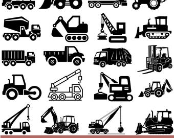 Construction Vehicles SVG  Trucks, Crane, Bulldozer ,Dump Truck Silhouettes - Kids Birthday Shirt SVG - Builder Construction Party Decal ,