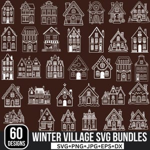Village d'hiver, Svg, décoration de fenêtre hiver, Maisons nordiques, luminaire Svg, Svg maison en papier, Scène de Noël Png, Fichier Svg d'ornement d'Amsterdam