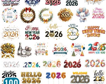 Paquete PNG de Feliz Año Nuevo 2026, Frases de Año Nuevo 2026, Fiesta de celebración PNG, Diseño de fuegos artificiales 2026, Año del Caballo PNG