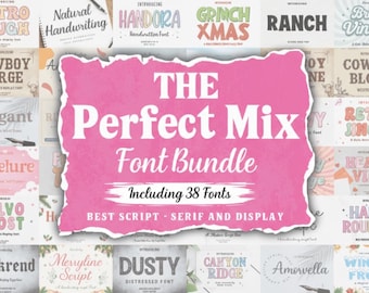 The Perfect Mix Font Bundle, 38 Fonts, Script Serif Display Fonts, Handwritten Modern Vintage Fonts, Commercial Use, For Cricut, Silhouette