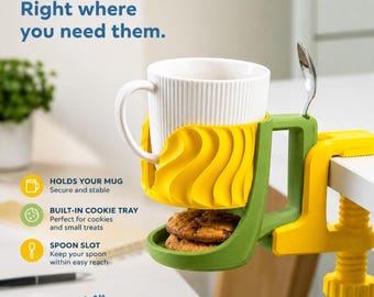 The Mug Station | Mug Holder Station with Snack Tray & Spoon Holder | Coffee Mug Organizer for Desk, Couch Coffee Bar