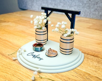 Personalized Wedding Altar Ring Holder | Custom Name Ring Display | Rustic Wedding Ring Tray | Ceremony Ring Stand