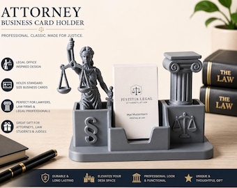 Attorney Business Card Holder | Lady Justice Desk Decor, Legal Office Organizer