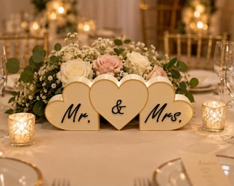 Mr & Mrs Heart Centerpiece | Sweetheart Table Decor, Wedding Reception Sign