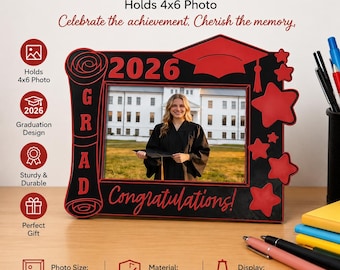 2026 Graduation Photo Frame – Holds 4x6 Photo, Tabletop Easel Keepsake