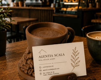 Coffee Cup Business Card Holder | Coffee Bean Business Card Display | Coffee Shop Counter Decor | Barista Gift | Café Business Card Stand