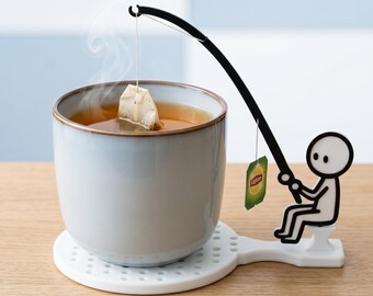 Fishing Tea Bag Holder – Stick Figure Mug Accessory, Novelty Tea Lover Gift