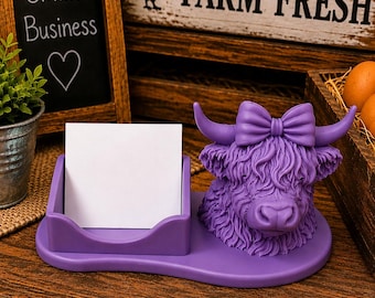 Highland Cow Business Card Holder | Cute Desk Organizer | Farmhouse Office Decor | Cow Desk Accessory | Small Business Card Display