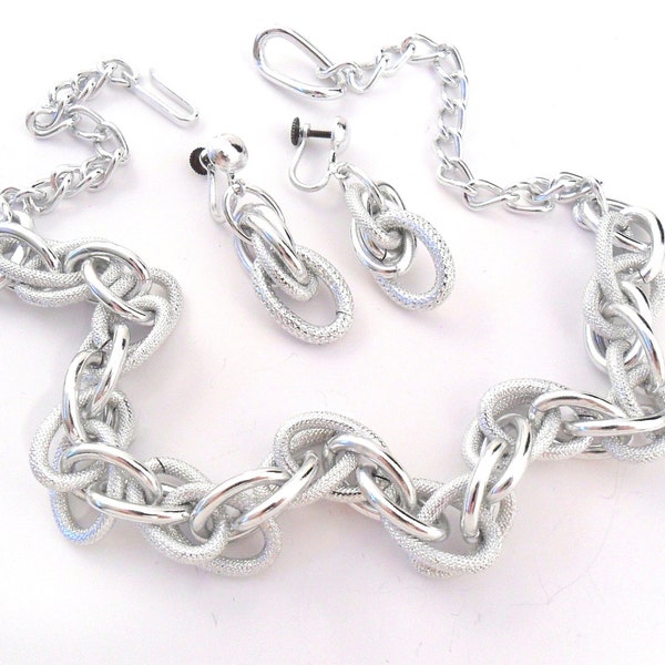 Eloxal Aluminum Chain Link Necklace & Clip Earrings, Pre WWII Germany