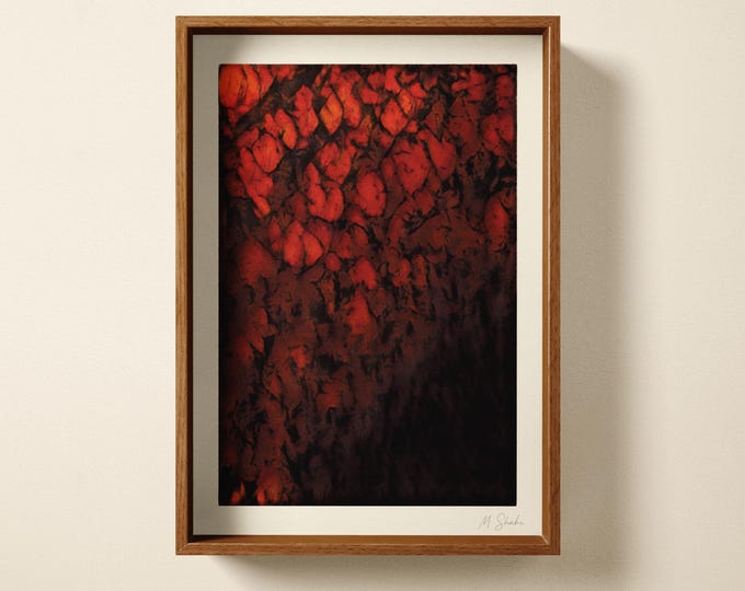 Red Ivy Botanical Art Print: Fall Foliage, Abstract Hand Printed Wall Art