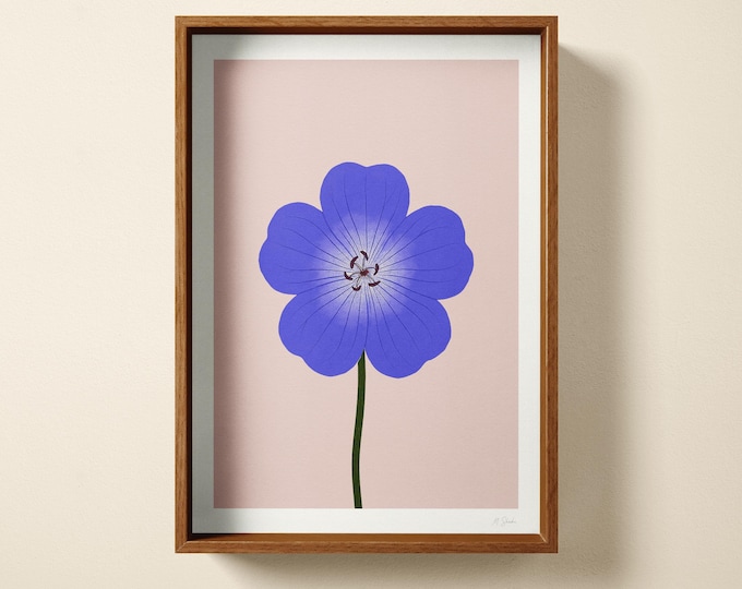 Purple Flower, Botanical Art Print: Minimalist Scandinavian Decor, Hand Printed Wall Art