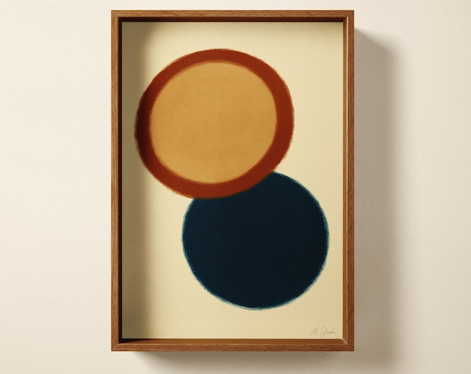 Ochre Navy, Abstract Circles Art Print: Hand Printed, Minimalist Geometric Wall Decor