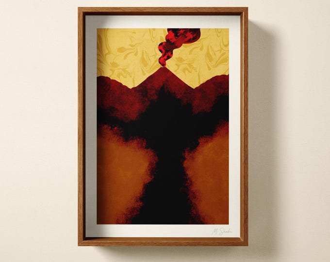 Taormina Etna, Sicilian Volcano, Abstract Art Print: Hand Printed Wall Art
