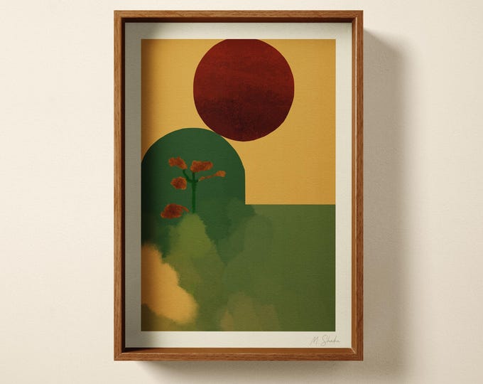 The Lonely Flower, Abstract Art Print: Hand Printed Wall Art, Mid Century Modern Decor