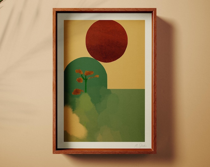 Featured listing image: Sad Flower: Abstract Mid-Century Modern Giclée Wall Art Print, Rust, Sage, Ochre tones
