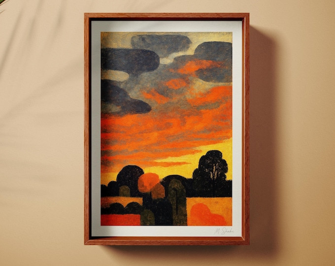 Featured listing image: Mid-Century Modern Abstract Sunset Art Print: London Peckham Rye Dusk