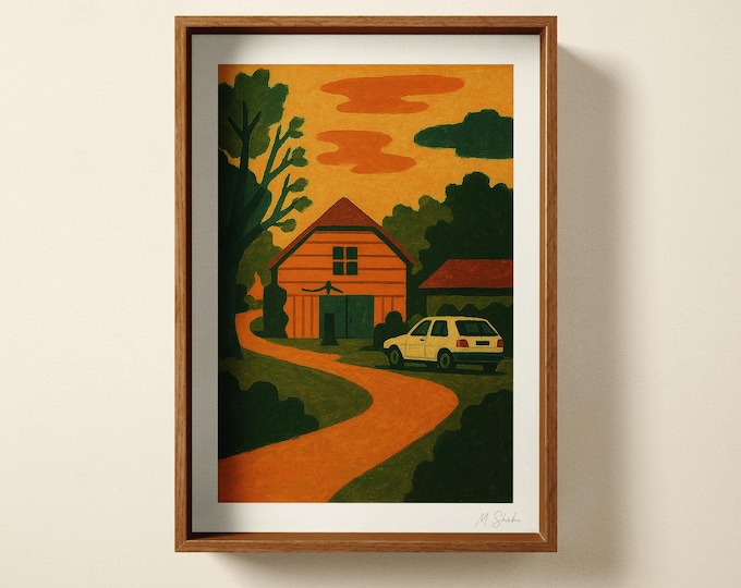 Mid-Century Modern Farmhouse Art Print: Hand Printed Wall Art, Peaceful Home Decor