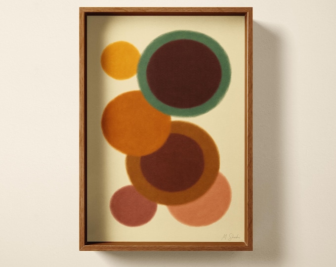 Abstract Circles Art Print: Retro Mid Century, Hand Printed Modern Wall Decor