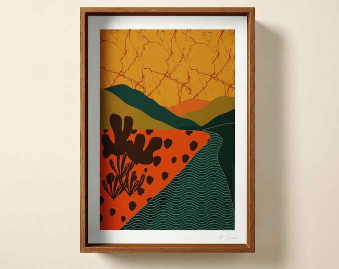 Lake District Landscape Art Print: Hand Printed Wall Art, Mid Century Modern Home Decor