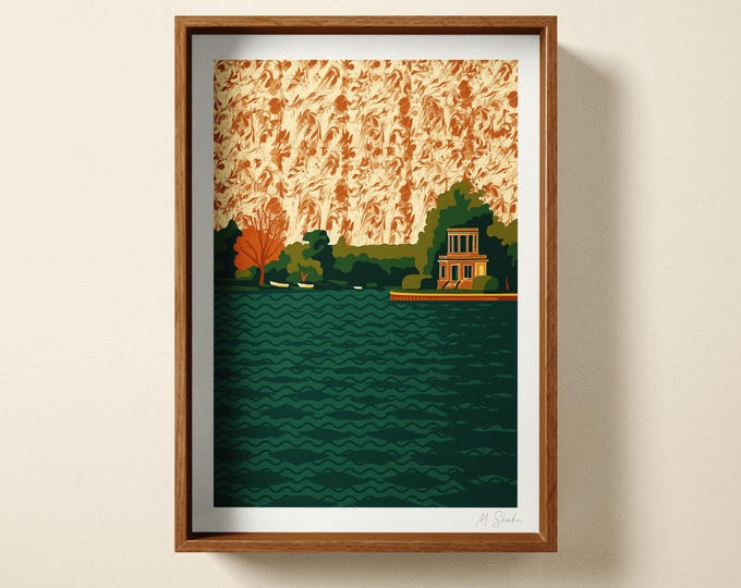 Riverside  Art Print: Marbled Sky, River Thames, Hand Printed Wall Art