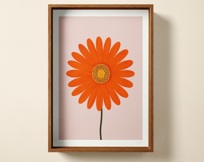 Orange Daisy Art Print: Minimalist Floral Poster, Scandinavian Decor
