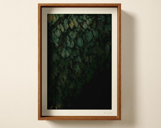 Moody Green Ivy Botanical Art Print: Abstract Hand Printed Wall Art, Mid-Century Nature