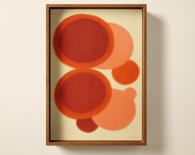 Rust Terracotta, Abstract Circles Art Print: Mid Century Modern Hand Printed Wall Art
