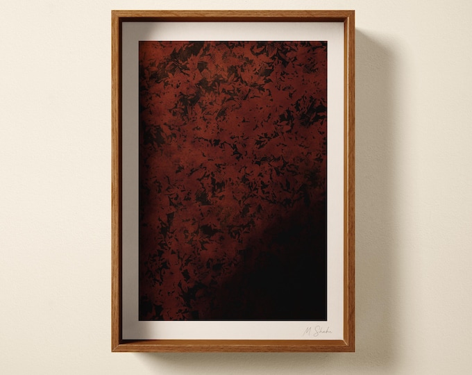 Rust Burgundy Autumnal Botanical Art Print: Fall Forest, Hand Printed Wall Art