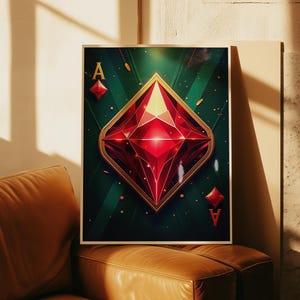 Pop Art Ace of Diamonds-tryck | Rubinröd kasinodekor (digital nedladdning)