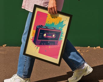 Impression pop art cassette rétro | Décoration musicale des années 80 et 90 (téléchargement numérique)