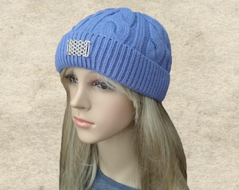 Handmade Knit Hat Blue Teal Ocean Swirl Design Warm Winter Cap Wool Blend Handmade Knit Hat Blue Teal Ocean Swirl Design Warm Winter  main image 2