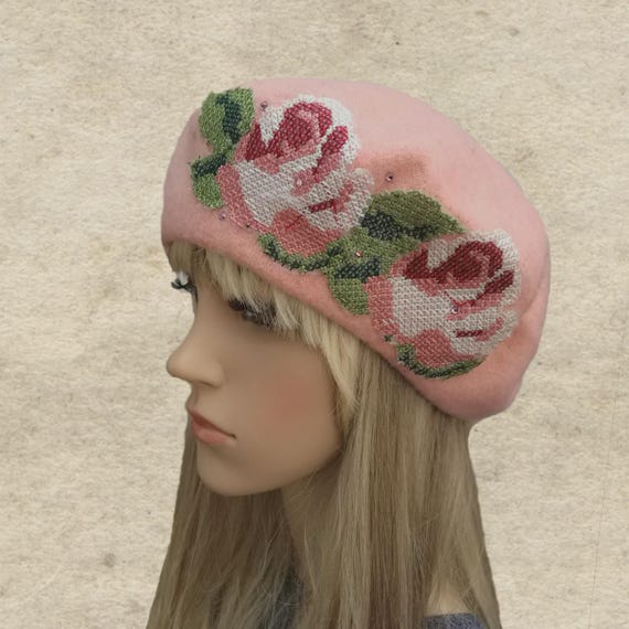 7175 Beret With Light Pink Dragonfly Applique-pink Beret with Light Pink Dragonfly Applique-Grey | eBay main image 3
